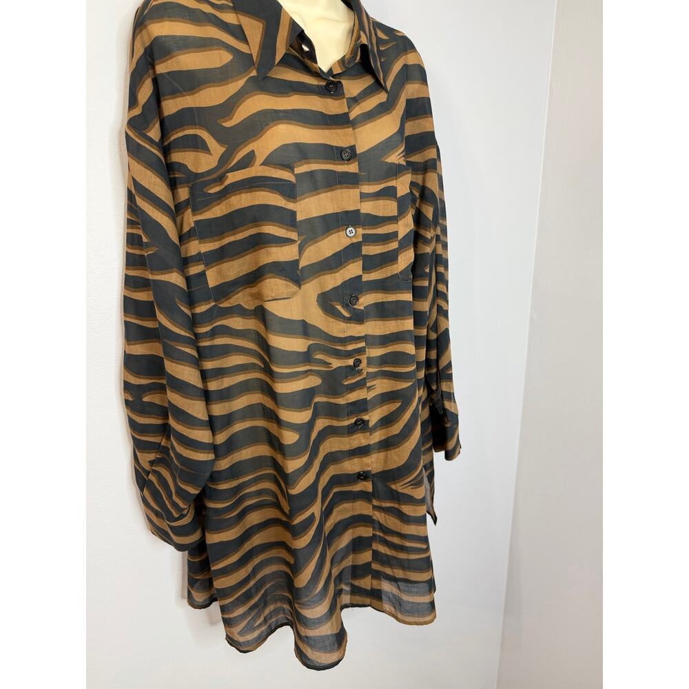 Marina Renaldi Sheer Oversized Zebra Print button-down Shirt Tunic Cotton Sz 18 - Picture 2 of 11